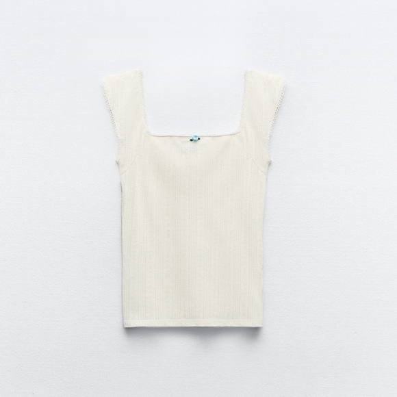 NWT ZARA FLORAL POINTELLE TOP - Picture 4 of 8